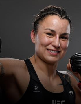 Raquel Pennington poses for a portrait after her victory during the UFC Fight Night event at UFC APEX on December 18, 2021 in Las Vegas, Nevada. (Photo by Mike Roach/Zuffa LLC)
