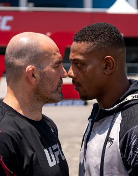 Glover Teixeira and Jamahal Hill faceoff outside Jeunesse Arena ahead of their fight for the light heavyweight title at UFC 283 on January 21, 2023. (Photo by Nolan Walker/Zuffa LLC)