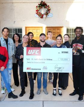 UFC athletes Cody Stamann, Amanda Ribas, Cynthia Calvillo and UFC host and reporter Megan Olivi visit St. Jude's Ranch For Children in Las Vegas, NV.