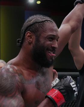 Ryan Spann celebrates after his submission victory over Ion Cutelaba of Moldova in a light heavyweight fight at UFC APEX on May 14, 2022 in Las Vegas, Nevada. (Photo by Jeff Bottari/Zuffa LLC)