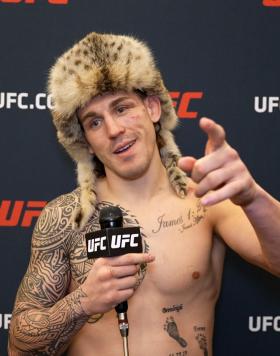 Middleweight Brendan Allen Reacts With UFC.com After His Submission Victory Over Andre Muniz At UFC Fight Night: Muniz vs Allen on February 25, 2023