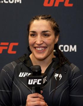 Flyweight Tatiana Suarez Reacts With UFC.com After Her Submission Victory Over Montana De La Rosa At UFC Fight Night: Muniz vs Allen on February 25, 2023
