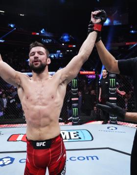 Mateusz Gamrot of Poland reacts to his win over Jalin Turner in a lightweight fight during the UFC 285 event at T-Mobile Arena on March 04, 2023 in Las Vegas, Nevada. (Photo by Jeff Bottari/Zuffa LLC)