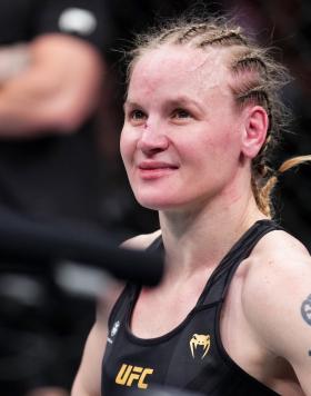 Valentina Shevchenko of Kyrgyzstan reacts to her loss in the UFC flyweight championship fight during the UFC 285 event at T-Mobile Arena on March 04, 2023 in Las Vegas, Nevada. (Photo by Chris Unger/Zuffa LLC)