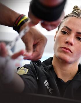 Luana Pinheiro of Brazil has her hands wrapped prior to her fight during the UFC Fight Night event at UFC APEX on November 20, 2021 in Las Vegas, Nevada. (Photo by Mike Roach/Zuffa LLC)