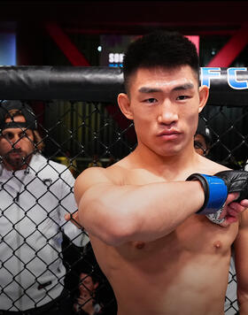 Song Yadong of China is introduced in his corner prior to facing Cory Sandhagen in a bantamweight fight during the UFC Fight Night event at UFC APEX on September 17, 2022 in Las Vegas, Nevada. (Photo by Chris Unger/Zuffa LLC)