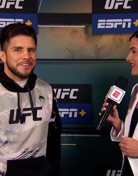 UFC bantamweight Henry Cejudo speaks with Megan Olivi after the UFC 288: Sterling vs Cejudo ceremonial weigh-ins.