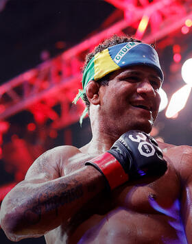 Gilbert Burns of Brazil celebrates after his unanimous decision victory against Jorge Masvidal in their welterweight bout during UFC 287 at Kaseya Center on April 08, 2023 in Miami, Florida. (Photo by Carmen Mandato/Getty Images)