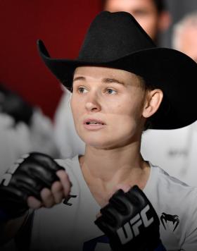 LAS VEGAS, NEVADA - NOVEMBER 13: Andrea Lee prepares to fight Cynthia Calvillo in a flyweight fight during the UFC Fight Night event at UFC APEX on November 13, 2021 in Las Vegas, Nevada. (Photo by Chris Unger/Zuffa LLC)