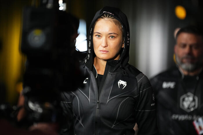 Karolina Kowalkiewicz of Poland walks out prior to facing Vanessa Demopoulos in a strawweight fight during the UFC Fight Night event at UFC APEX on May 20, 2023 in Las Vegas, Nevada. (Photo by Chris Unger/Zuffa LLC)