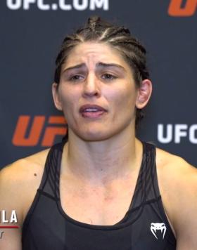 Julia Avila reacts with UFC.com after her submission victory over bantamweight Julija Stoliarenko at UFC Fight Night: Gane vs Volkov on June 26, 2021. 