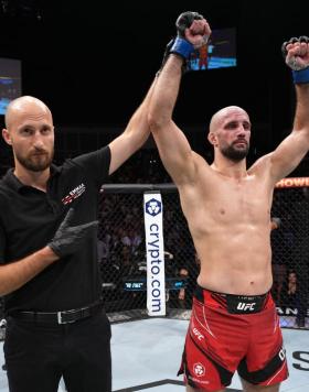 Volkan Oezdemir of Switzerland reacts after his victory over Paul Craig of Scotland in a light heavyweight fight during the UFC Fight Night event at O2 Arena