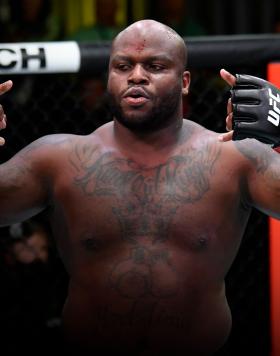 Derrick Lewis celebrates after his knockout victory over Chris Daukaus in their heavyweight fight during the UFC Fight Night event at UFC APEX on December 18, 2021 in Las Vegas, Nevada. (Photo by Jeff Bottari/Zuffa LLC)