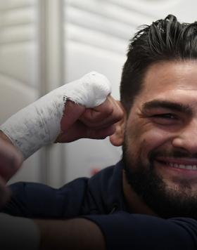 Kelvin Gastelum has his hands wrapped prior to his fight during the UFC Fight Night event inside Flash Forum on UFC Fight Island on July 19, 2020 in Yas Island, Abu Dhabi, United Arab Emirates. (Photo by Mike Roach/Zuffa LLC via Getty Images)