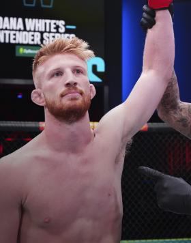 Bo Nickal reacts after his victory over Zachary Borrego in a middleweight fight during Dana White's Contender Series season six week three at UFC APEX