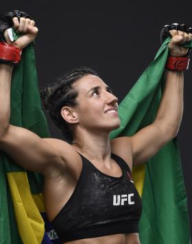 Marina Rodriguez of Brazil poses for a portrait after her victory during the UFC 257 event inside Etihad Arena on UFC Fight Island on January 23 2021 in Abu Dhabi UAE (Photo by Mike Roach/Zuffa LLC)