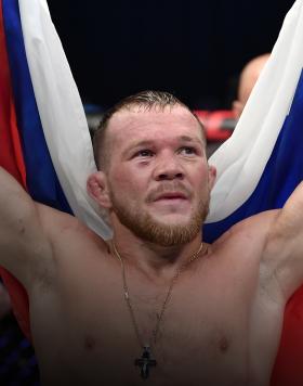 Petr Yan of Russia celebrates after his victory over Cory Sandhagen in the UFC interim bantamweight championship fight during the UFC 267 event at Etihad Arena on October 30, 2021 in Yas Island, Abu Dhabi, United Arab Emirates. (Photo by Chris Unger/Zuffa LLC)