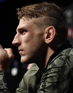 Dan Hooker of New Zealand interacts with media during the UFC 267 press conference at Etihad Arena on October 28, 2021 in Abu Dhabi, United Arab Emirates. (Photo by Mike Roach/Zuffa LLC)