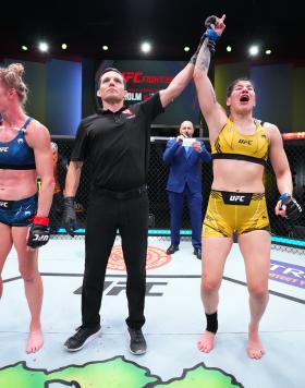 Ketlen Vieira of Brazil celebrates her victory at UFC Fight Night: Holm vs Vieira, May 21, 2022 (Photo by Chris Unger/Zuffa LLC)