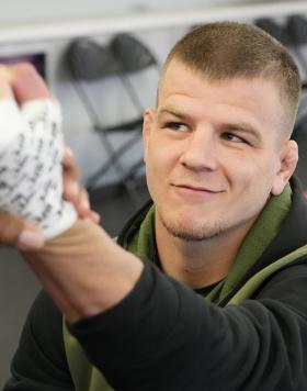Grant Dawson has his hands wrapped prior to his fight during the UFC Fight Night event at UFC APEX