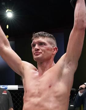 Stephen Thompson reacts after his victory over Geoff Neal in a welterweight fight during the UFC Fight Night event at UFC APEX