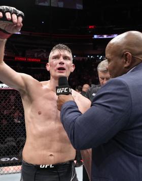 Stephen Thompson reacts after his TKO victory over Kevin Holland in a welterweight fight during the UFC Fight Night event at Amway Center