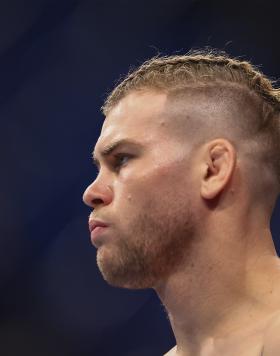 Jake Matthews of Australia looks on before fighting Andre Fialho of Portugal during their Welterweight Fight at Singapore Indoor Stadium on June 12, 2022 in Singapore. (Photo by Yong Teck Lim/Getty Images)