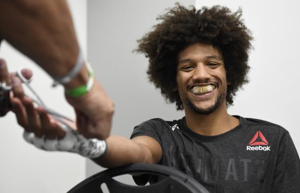 Alex Caceres has his hands wrapped backstage during the UFC 250 event at UFC APEX on June 06, 2020 in Las Vegas, Nevada. (Photo by Mike Roach/Zuffa LLC)