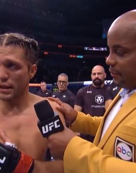 Brian Ortega talks to Daniel Cormier after UFC Fight Night: Ortega vs Rodriguez