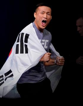 Chan Sung Jung of South Korea walks on stage during the UFC fight night weigh-in at Sajik Arena on December 20, 2019 in Busan, South Korea. (Photo by Jeff Bottari/Zuffa LLC)