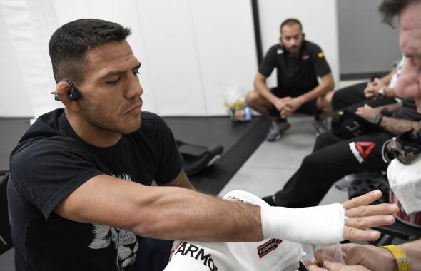 Rafael Dos Anjos of Brazil has his hands wrapped prior to his fight during the UFC Fight Night event at UFC APEX on November 14, 2020 in Las Vegas, Nevada. (Photo by Mike Roach/Zuffa LLC)
