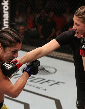 Irene Aldana of Mexico punches Bethe Correia of Brazil in their women's bantamweight bout during the UFC 237 event at Jeunesse Arena on May 11, 2019 in Rio De Janeiro, Brazil. (Photo by Buda Mendes/Zuffa LLC)