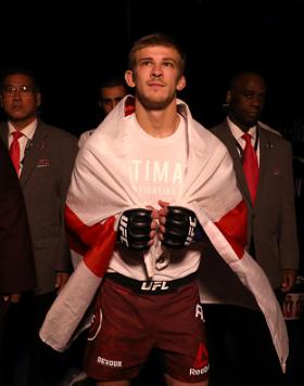 Arnold Allen of England walks to the octagon in his featherweight fight during the UFC 239 event at T-Mobile Arena on July 6, 2019 in Las Vegas, Nevada. (Photo by Christian Petersen/Zuffa LLC)