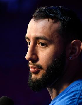 Dominick Reyes is interviewed backstage during the UFC 247 ceremonial weigh-in at the Toyota Center on February 7, 2020 in Houston, Texas. (Photo by Mike Roach/Zuffa LLC)