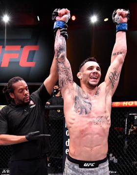 Aleksandar Rakic of Serbia reacts after his decision victory over Thiago Santos of Brazil in their light heavyweight fight during the UFC 259 event at UFC APEX on March 06, 2021 in Las Vegas, Nevada. (Photo by Jeff Bottari/Zuffa LLC)