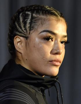 Tracy Cortez prepares to fight Justine Kish in a flyweight fight during the UFC Fight Night event at UFC APEX on April 17, 2021 in Las Vegas, Nevada. (Photo by Chris Unger/Zuffa LLC)