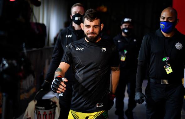 Bruno Silva of Brazil walks out prior to his flyweight bout during the UFC Fight Night event at UFC APEX on May 22, 2021 in Las Vegas, Nevada. (Photo by Chris Unger/Zuffa LLC)
