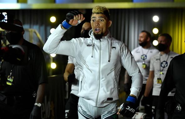 Johnny Walker of Brazil walks to the Octagon prior to his light heavyweight bout against Thiago Santos of Brazil during the UFC Fight Night event at UFC APEX on October 02, 2021 in Las Vegas, Nevada. (Photo by Jeff Bottari/Zuffa LLC)