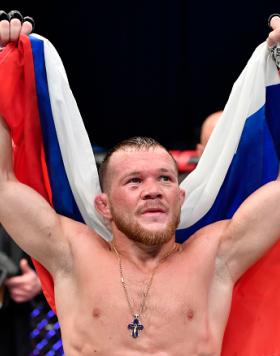 Petr Yan of Russia celebrates after his victory over Cory Sandhagen in the UFC interim bantamweight championship fight during the UFC 267 event at Etihad Arena on October 30, 2021 in Yas Island, Abu Dhabi, United Arab Emirates. (Photo by Chris Unger/Zuffa LLC)