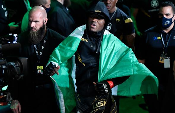Kamaru Usman of Nigeria prepares to fight Colby Covington in their UFC welterweight championship fight during the UFC 268 event at Madison Square Garden on November 06, 2021 in New York City. (Photo by Jeff Bottari/Zuffa LLC)