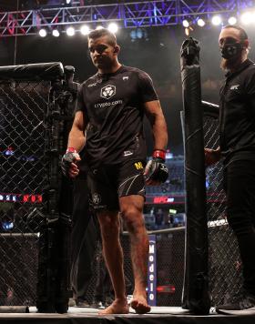 Andre Muniz of Brazil exits the cage following his victory over Eryk Anders in their middleweight fight during the UFC 269 event at T-Mobile Arena on December 11, 2021 in Las Vegas, Nevada. (Photo by Carmen Mandato/Getty Images)