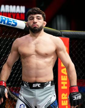 Arman Tsarukyan of Armenia prepares to fight Joel Alvarez of Spain in their lightweight fight during the UFC Fight Night event at UFC APEX on February 26, 2022 in Las Vegas, Nevada. (Photo by Chris Unger/Zuffa LLC)