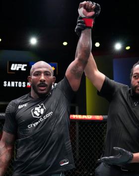 Khalil Rountree Jr. reacts after his victory over Karl Roberson in their light heavyweight fight during the UFC Fight Night event at UFC APEX on March 12, 2022 in Las Vegas, Nevada. (Photo by Chris Unger/Zuffa LLC)