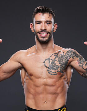 Matheus Nicolau of Brazil poses for a portrait backstage during the UFC Fight Night event at Nationwide Arena on March 26, 2022 in Columbus, Ohio. (Photo by Mike Roach/Zuffa LLC)