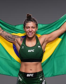 Mayra Bueno Silva of Brazil poses for a portrait after her victory during the UFC Fight Night event at UFC APEX on April 16, 2022 in Las Vegas, Nevada. (Photo by Mike Roach/Zuffa LLC)
