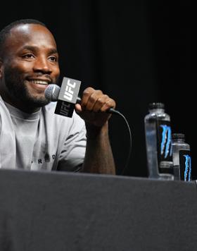 Leon Edwards is seen on the stage during the UFC 276 ceremonial weigh-in at T-Mobile Arena on July 01, 2022 in Las Vegas, Nevada. (Photo by Chris Unger/Zuffa LLC)