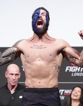  Paul Craig of Scotland poses on the scale during the UFC Fight Night ceremonial weigh-in at O2 Arena on July 22, 2022 in London, England. (Photo by Jeff Bottari/Zuffa LLC)