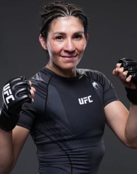 Irene Aldana of Mexico poses for a portrait after her victory during the UFC 279 event at T-Mobile Arena on September 10, 2022 in Las Vegas, Nevada. (Photo by Mike Roach/Zuffa LLC)