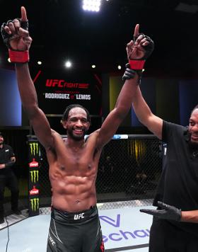 Neil Magny reacts after his victory over Daniel Rodriguez in a welterweight fight during the UFC Fight Night event at UFC APEX on November 05, 2022 in Las Vegas, Nevada. (Photo by Chris Unger/Zuffa LLC)