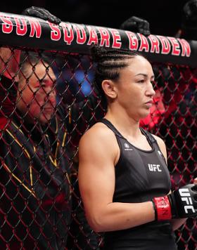 Carla Esparza prepares to fight Zhang Weili of China in the UFC strawweight championship bout during the UFC 281 event at Madison Square Garden on November 12, 2022 in New York City. (Photo by Jeff Bottari/Zuffa LLC)